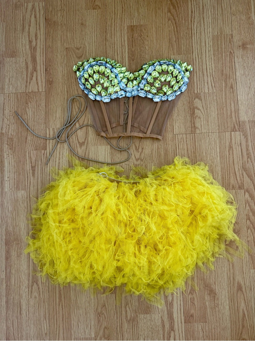 Mew Mew Yellow Tulle Skirt & Beaded Bustier Set